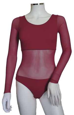 Bodysuit with Sleeves - Wine - In Stock