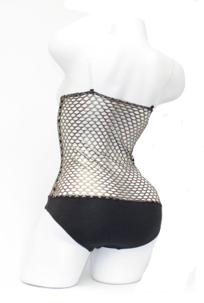 Underbust with straps - Black Gold Fishnet - In Stock