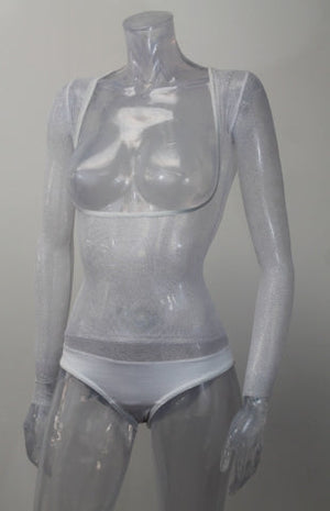 IN STOCK - Underbust with Sleeves - White Silver Glitter