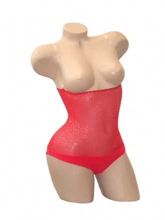 IN STOCK - Underbust with straps - Red Silver Sparkle