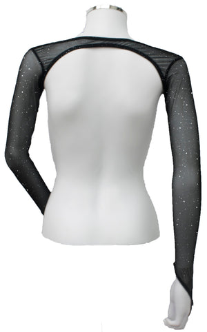 In Stock - Backless Shrug with Finger Loops - Black Silver Glitter