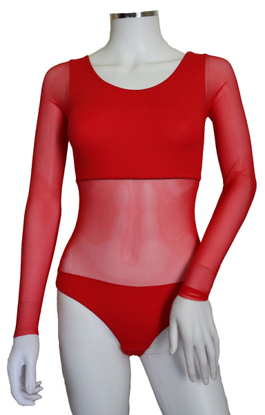Bodysuit with Sleeves - Red - In Stock