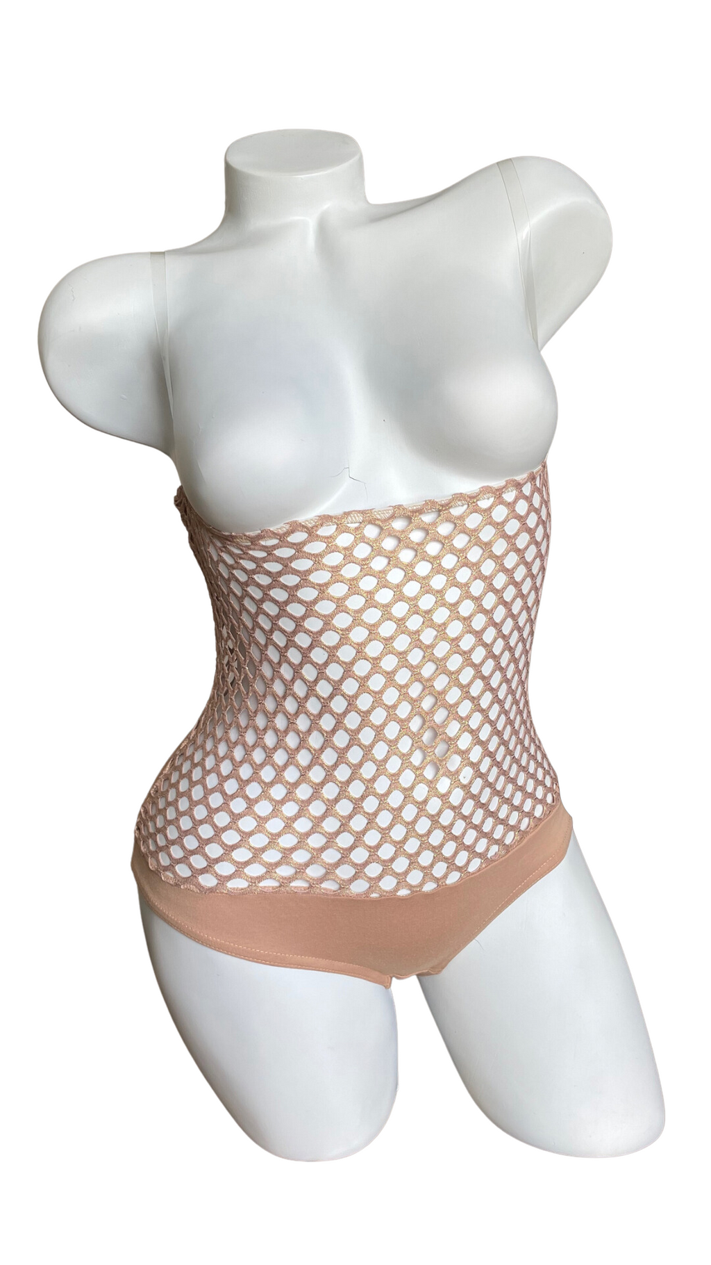 In Stock - Underbust with straps - Nude Gold Fishnet
