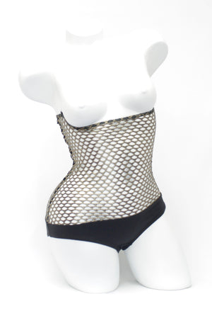 Underbust with straps - Black Gold Fishnet - In Stock