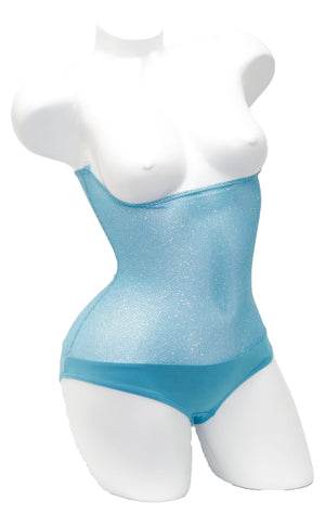 IN STOCK - Underbust with straps - Turquoise Silver Glitter