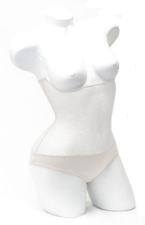 IN STOCK - Underbust with straps - White Silver Glitter