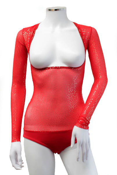 Underbust with Sleeves - Red Silver Sparkle - In Stock