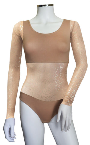 Bodysuit with Sleeves - Naturelle Silver Sparkles