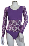 Bodysuit with Sleeves - Purple Lace
