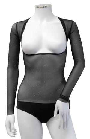 Underbust with Sleeves - Black Silver Glitter